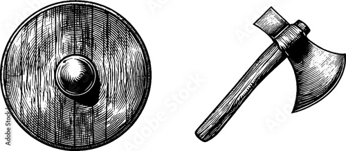 Viking heritage engraving: shield and bat design for historical and cultural themes