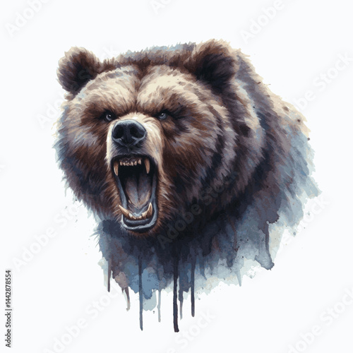 Growling Gradient Flow bear angry isolated watercolor vector illustration svg 
