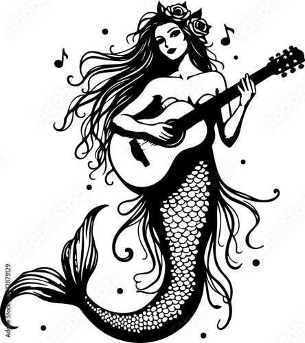 Mermaid Playing Guitar vector design