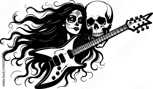 Guitar Silhouette Music, Musician, Acoustic guitar, Feminine,  vector bundle