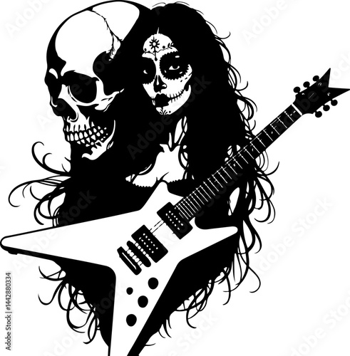 Guitar Silhouette Music, Musician, Acoustic guitar, Feminine,  vector bundle