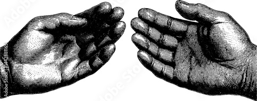 Engraved illustration of open hands expressing forgiveness and acceptance