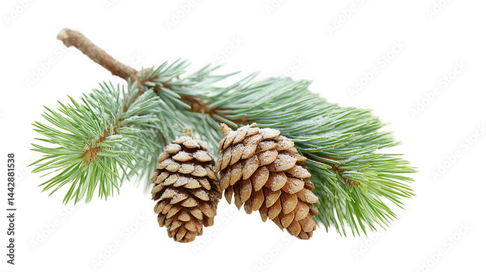 Green pine branch with brown cones and white frost on a transparent background, showcasing nature's beauty in winter. Ideal for seasonal designs and decorations Green pine branch with brown cones and white frost on a transparent background, showcasing nature's beauty in winter. Ideal for seasonal designs and decorations