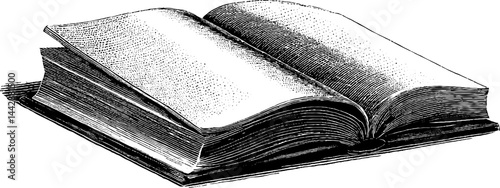 Classic engraved book illustration with bold black lines for vintage design