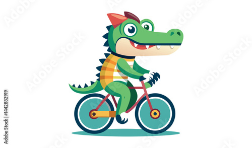 cartoon crocodile riding a bicycle