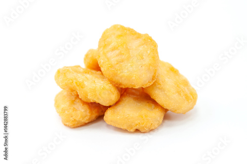 Golden Fried Chicken Nuggets on White