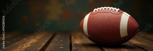 Worn brown football; visible white stitching & laces , details, brown, white