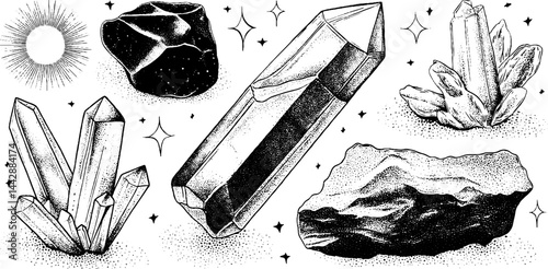 Mystical crystal designs for spiritual art and decoration