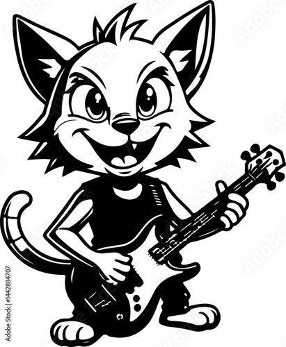 Rock and Roll Cat Playing Guitar music vector graphics