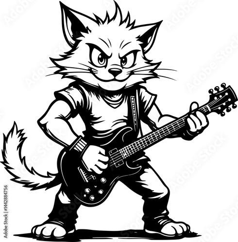 Rock and Roll Cat Playing Guitar music vector graphics