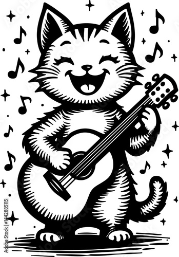 Rock and Roll Cat Playing Guitar music vector graphics