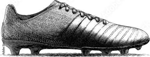 Engraved illustration of classic soccer shoe design for sports enthusiasts