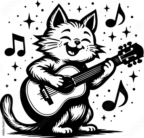 Rock and Roll Cat Playing Guitar music vector graphics