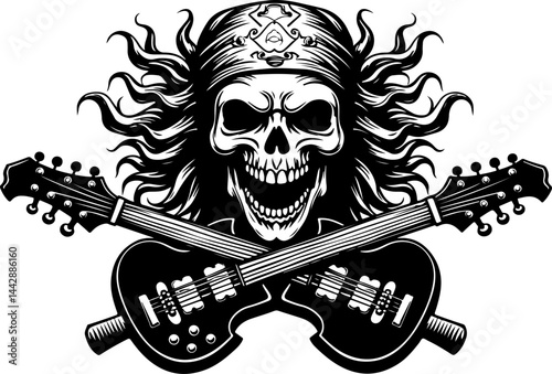 Rock and Roll Skull with Guitars vector grapics