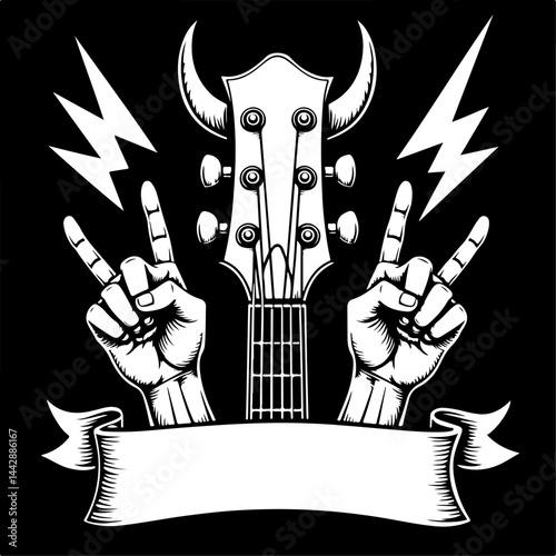 Rock and Roll Skull with Guitars vector grapics