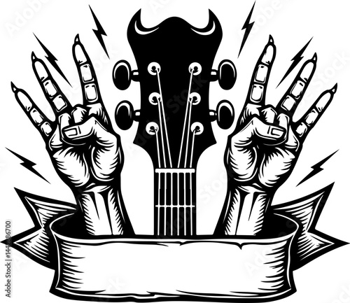Rock and Roll Skull with Guitars vector grapics