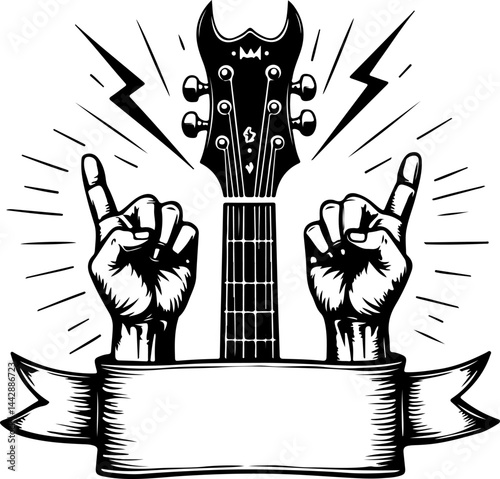 Rock and Roll Skull with Guitars vector grapics