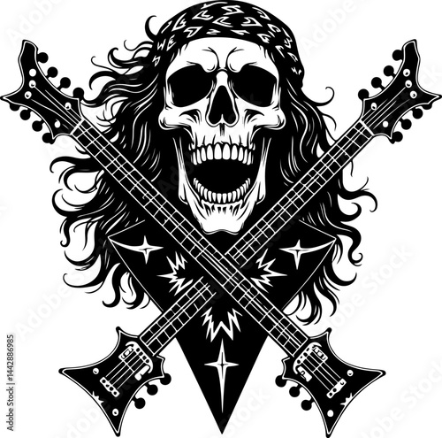 Rock and Roll Skull with Guitars vector grapics