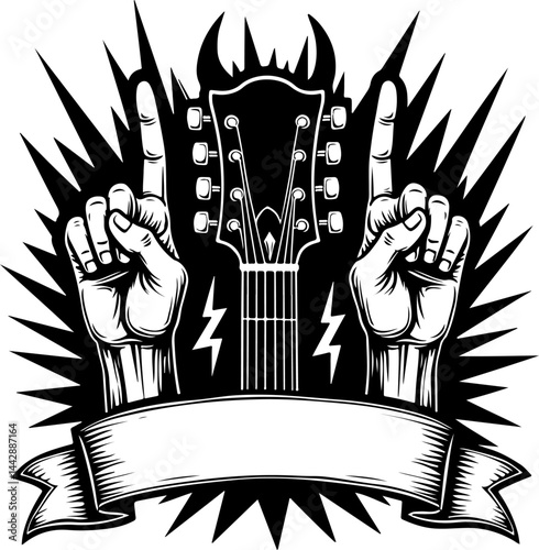 Rock and Roll Skull with Guitars vector grapics