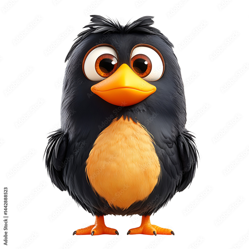 Happy Plump Bird Character Digital Illustration