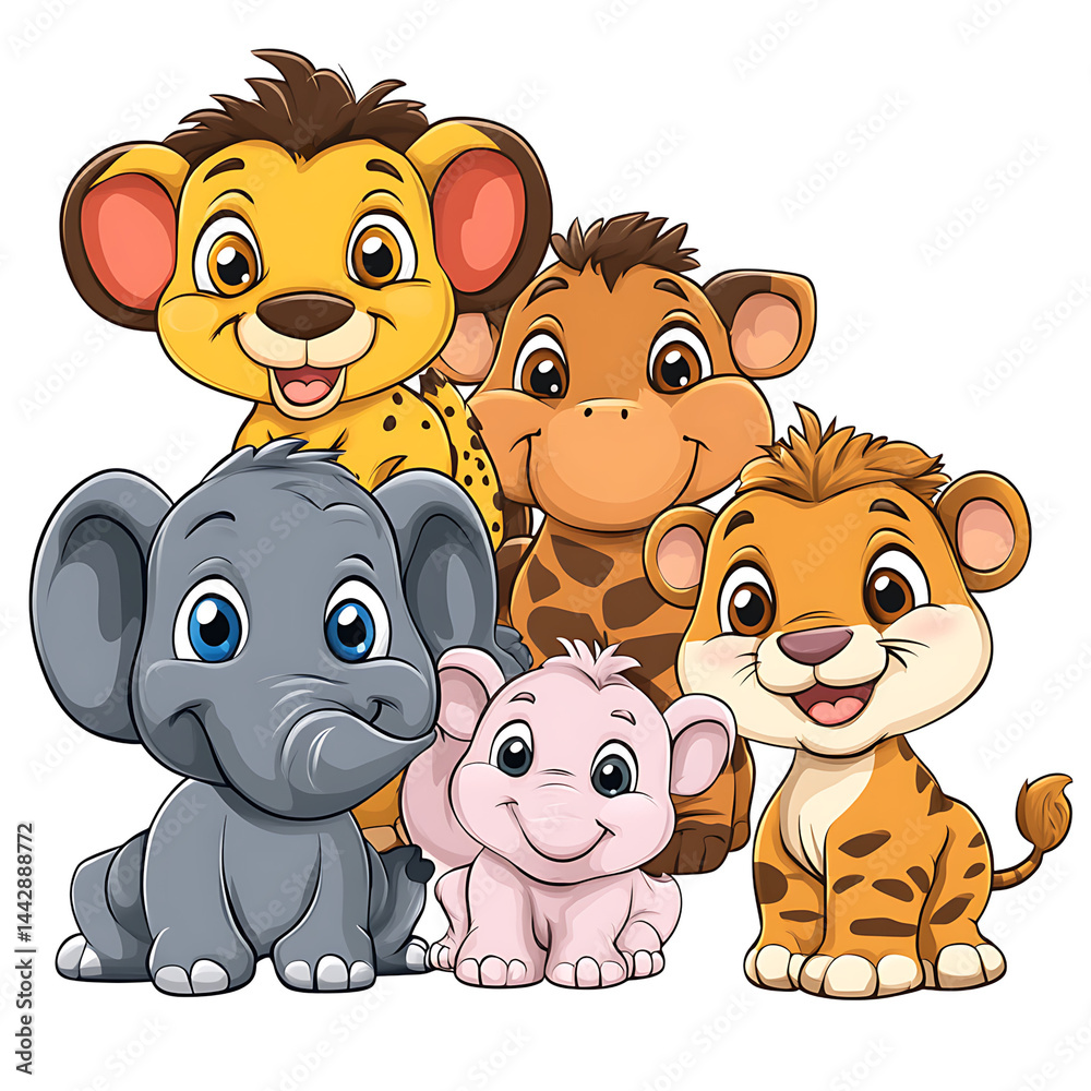 Happy Safari Animal Family Cartoon Illustration