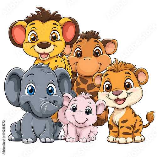 Obraz na płótnie Happy Safari Animal Family Cartoon Illustration w salonie