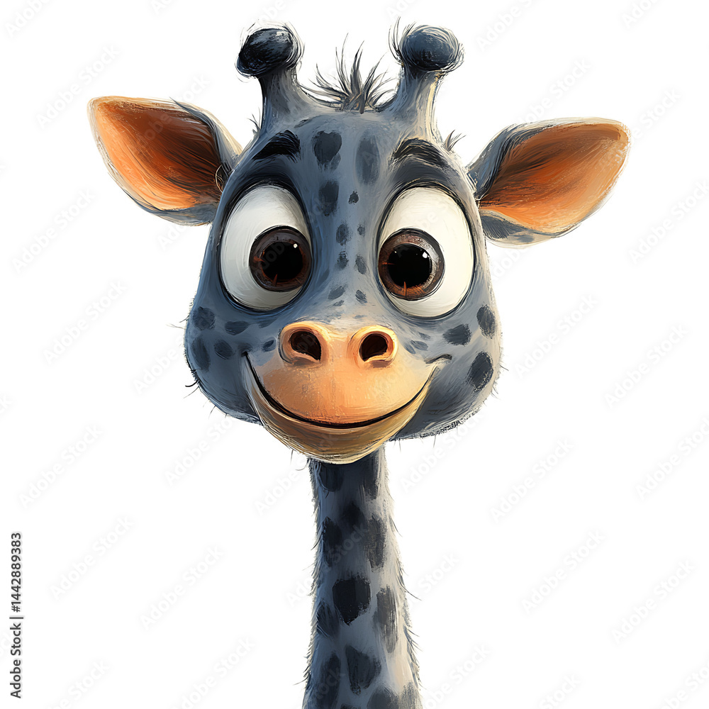 Happy Spotted Giraffe Digital Art Large Eyes