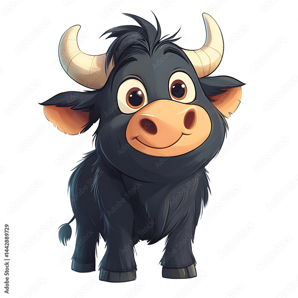 Happy Whimsical Baby Yak Cartoon Artwork