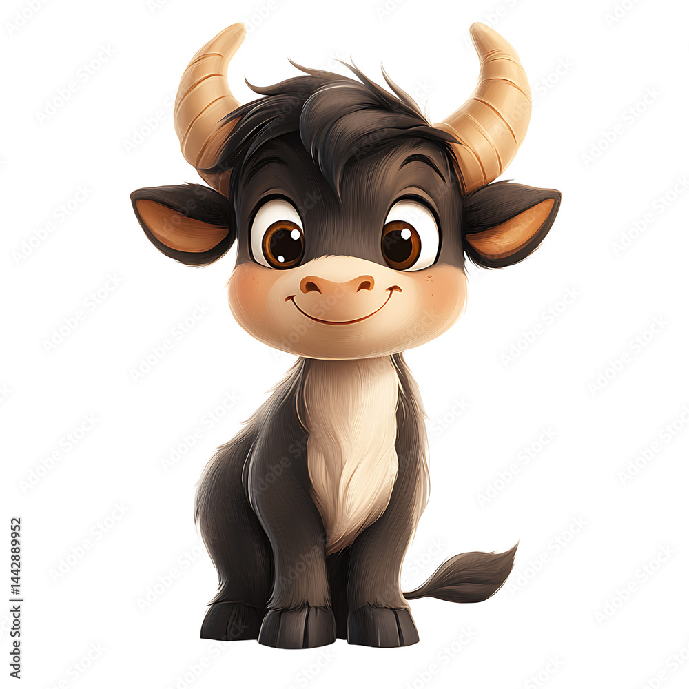 Happy Young Bull Calf Digital Art Illustration