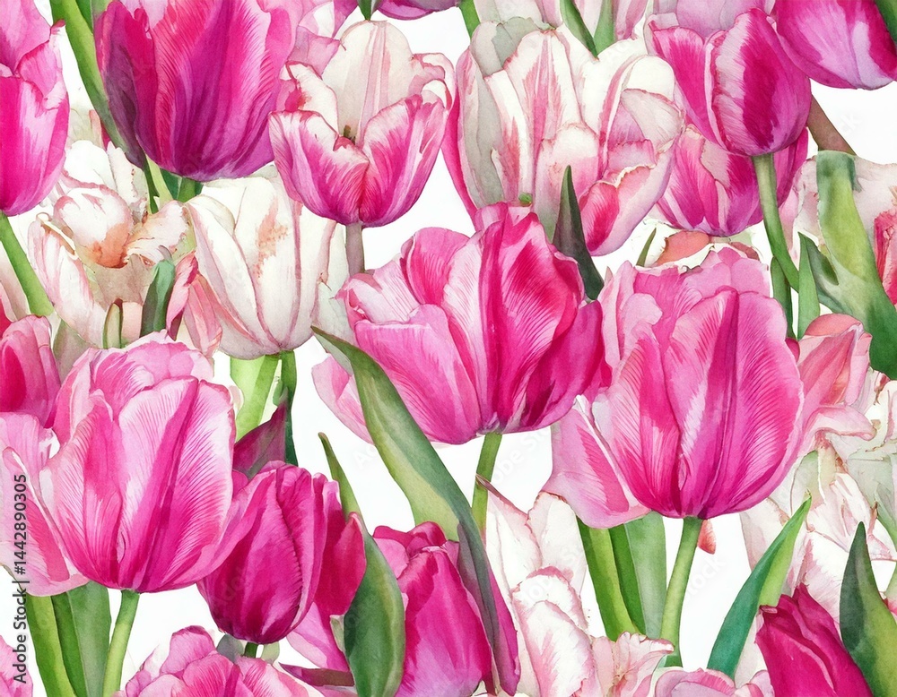 custom made wallpaper toronto digital tilips pink and white flowers watercolor on white background seamless pattern for fabric, 