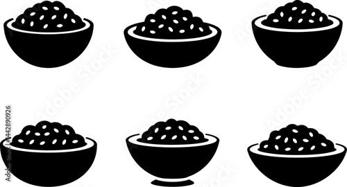 Black and White Caviar Bowls Icon Set