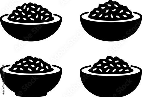 Black and White Caviar Bowls Icon Set