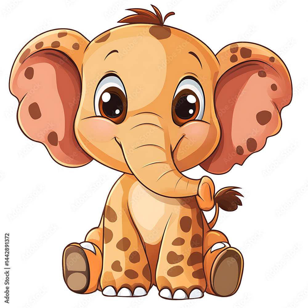 Orange Spotted Baby Elephant Cartoon Illustration