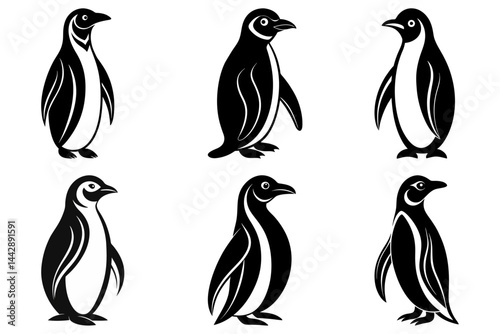 set of penguin silhouette vector on white background
