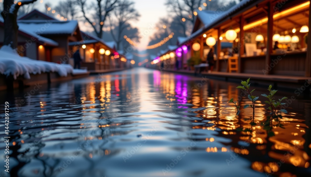 Fototapeta premium Illuminated Canal at Dusk