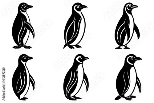 set of penguin silhouette vector on white background