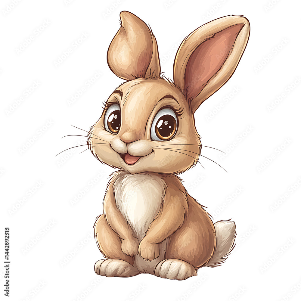 Cute Cartoon Light Brown Rabbit with Big Eyes
