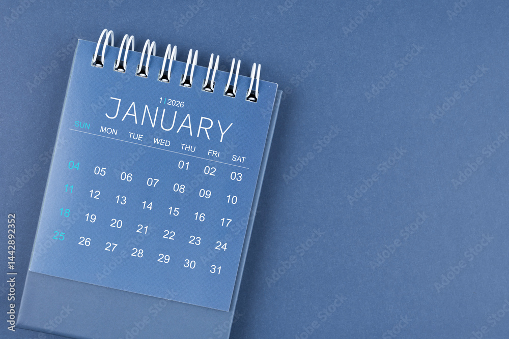custom made wallpaper toronto digitalJanuary 2026 calendar on blue background. Desk calendar for planning and organizing.