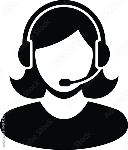 Call center icon vector female user person profile avatar symbol for online support in a glyph pictogram illustration