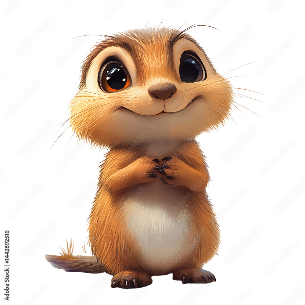 Cute Cartoon Meerkat Sitting Smiling Big Eyes