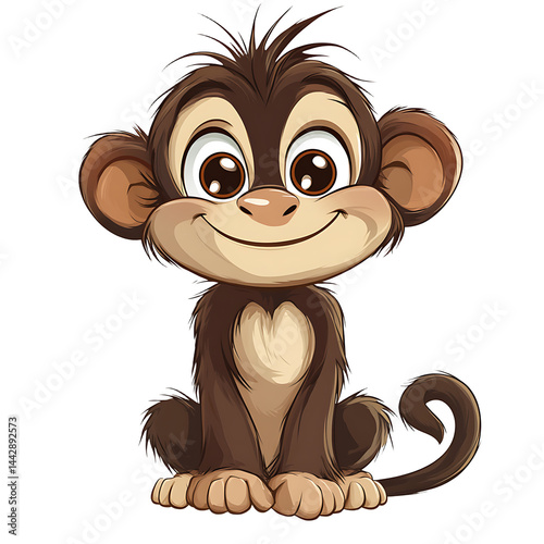 Cute Cartoon Monkey Illustration Brown Fur Sitting