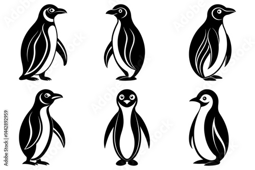 set of penguin silhouette vector on white background