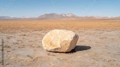 High Altitude Rock Plateau: Sparse Vegetation and Distant Mountain Range