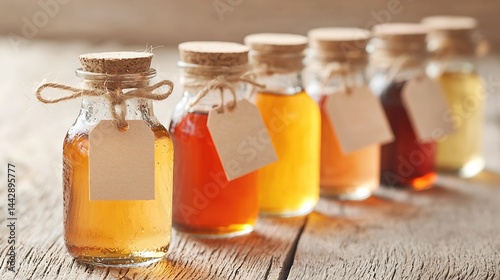 Homemade Kombucha in Swing Top Bottles with Blank Labels photo