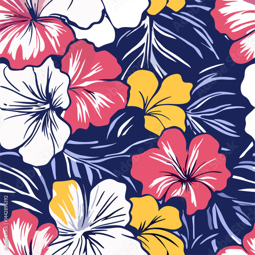 Floral Fantasia a vibrant, digitally crafted design bursts with life, showcasing stylized flowers and foliage in a vivid, eye-catching pattern, perfect for bringing a touch of the tropics.