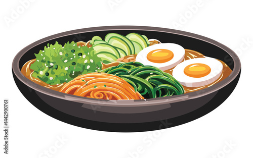 noodles with vegetables egg - vector illustration