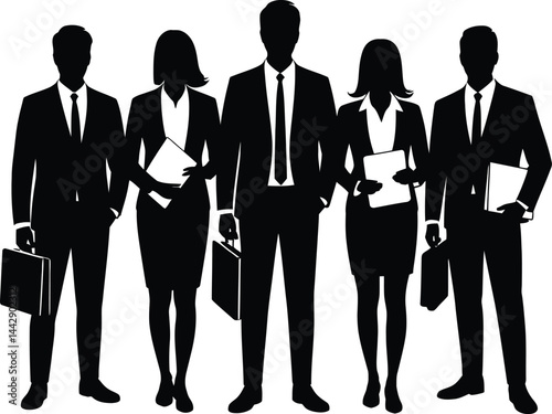 Silhouette of a group of business people on a white background