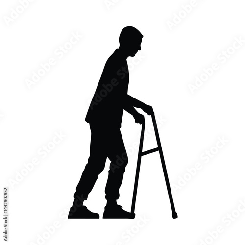 Figure with Walker in Profile Silhouette