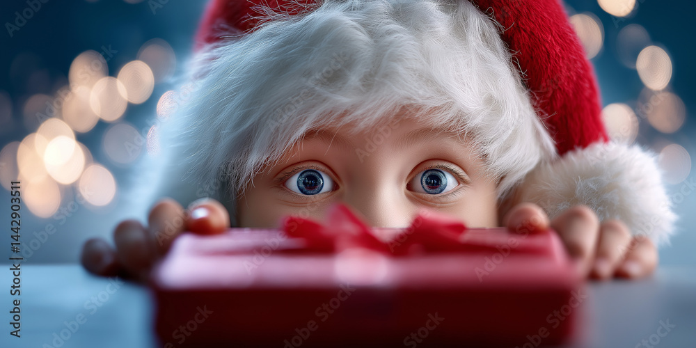 Nahaufnahme von Nikolaus mit roten Wangen und schelmischem Blick hinter rotem Stoff