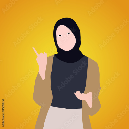 Confident Muslim Woman Pointing Up – Idea Expression Concept